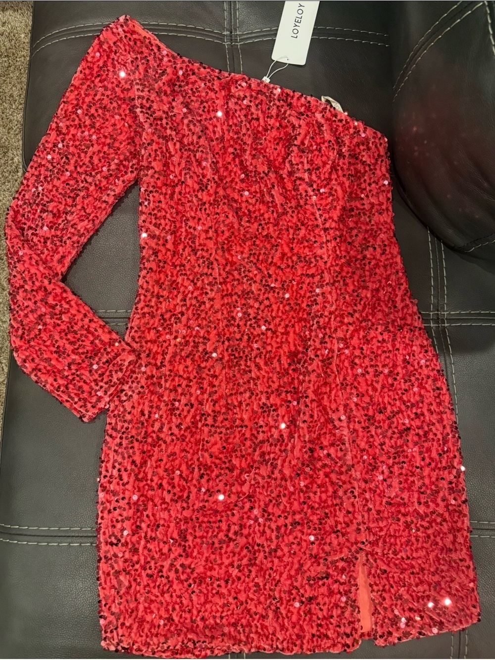 LOVELOY NWT Hot Pink Sequin One-Shoulder Mini Dress